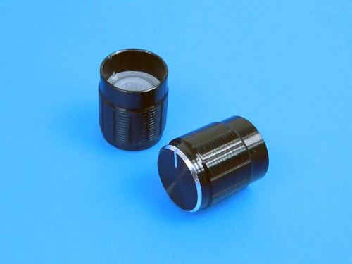 Knoflík na potenciometr oska 6mm hliníkový černý s ukazatelem polohy