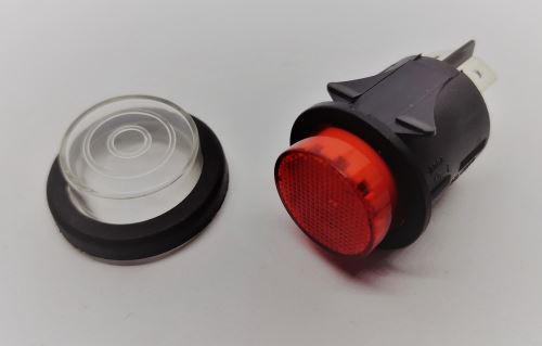 Vypínač tlačítkový, d = 23 mm, 250V 16A, červený, 4 kontakty, OFF-(ON) IP44