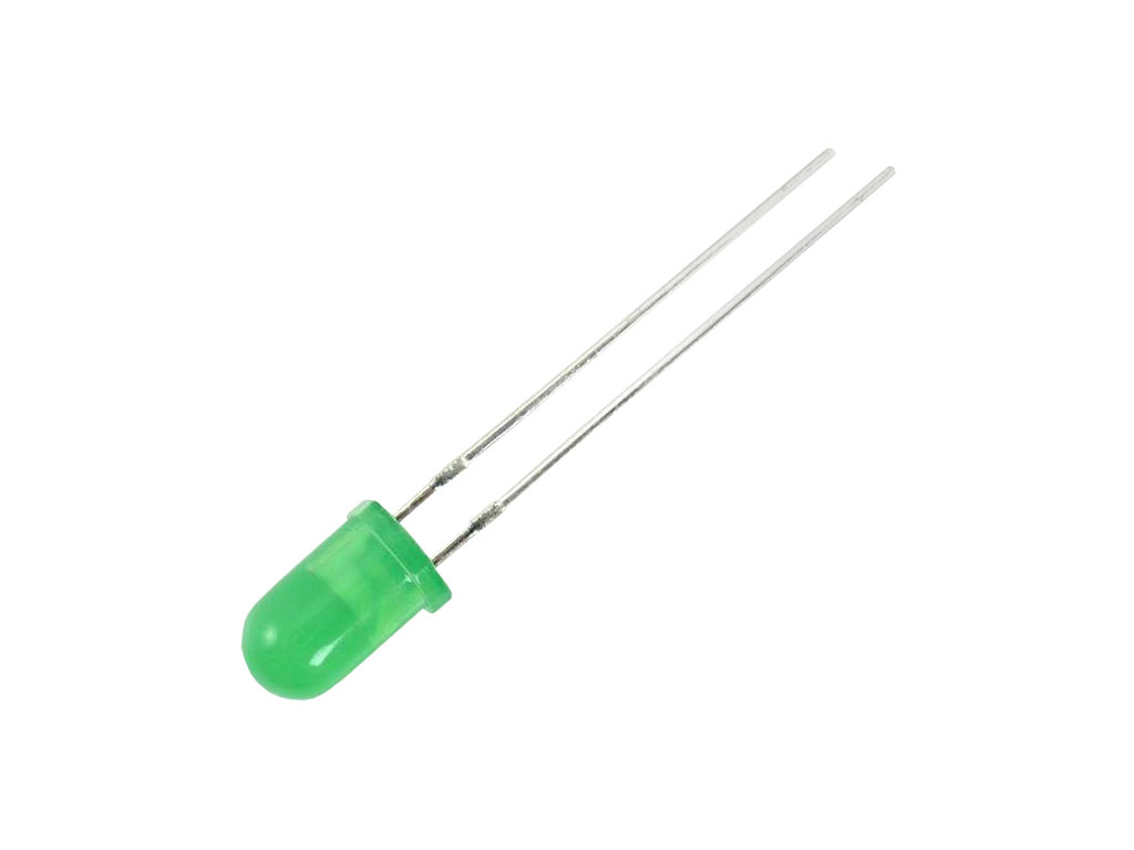 LED dioda zelená 5mm, kulatá, L-53GD, 5-20mcd/10mA