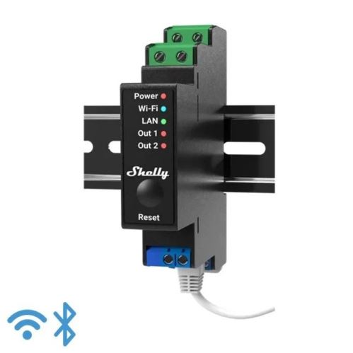 SHELLY PRO 2PM SPÍNACÍ MODUL NA DIN LIŠTU S MĚŘENÍM SPOTŘEBY 2KANÁLOVÝ LAN WIFI BLUETOOTH