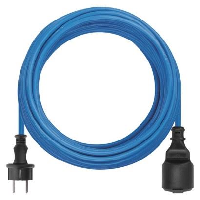 Počasí odolný prodlužovací kabel 10 m / 1 zásuvka / modrý / silikon / 230 V / 1,5 mm2, P01