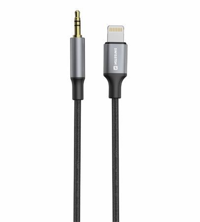 SWISSTEN AUDIO ADAPTÉR TEXTILE LIGHTNING (samec) / 3,5 mm JACK (samec) 1,5 M ČERNÝ (nahraz