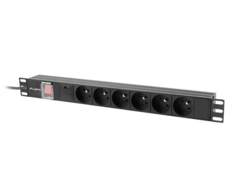 LANBERG NAPÁJECÍ DISTRIBUČNÍ JEDNOTKA (PDU) 19" 1U 10A 2M 6X FRANCOUZSKÉ ZÁSUVKY ČERNÁ C14