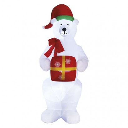 LED lední medvěd s vánočním dárkem, nafukovací, 240 cm, venkovní i vnitřní, studená bílá, 1550002022