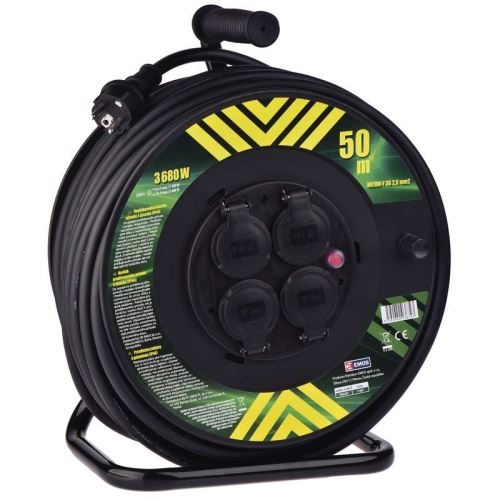 Venkovní prodlužovací kabel na bubnu 50 m / 4 zás. / černý / guma-neopren / 230V / 2,5 mm2 P084503
