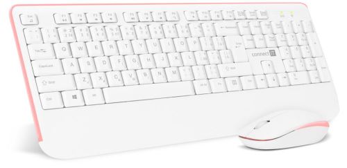 CONNECT IT Combo bezdrátová bílo-růžová klávesnice + myš, (+1x AAA +1x AA baterie zdarma),