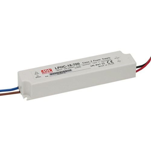 MEANWELL ZDROJ PRO LED LPHC-18-700 17W VSTUP 180-264V AC, 254-370V DC VÝSTUP 700MA 6-25V 9