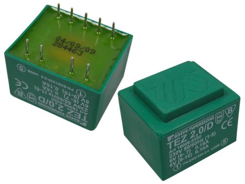 transformátor síťový do plošného spoje  230 / 2x6V - 1,9VA BVEI3032035