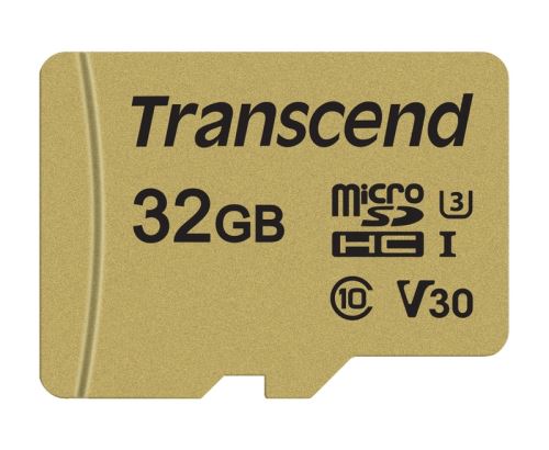 Transcend 32GB microSDHC 500S UHS-I U3 V30 (Class 10) MLC paměťová karta (s adaptérem), 95