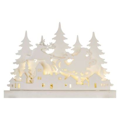 LED dekorace dřevěná – vánoční vesnička, 31 cm, 2x AA, vnitřní, teplá bílá, časovač, DCWW3