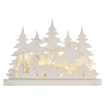 LED dekorace dřevěná – vánoční vesnička, 31 cm, 2x AA, vnitřní, teplá bílá, časovač, 1550000113