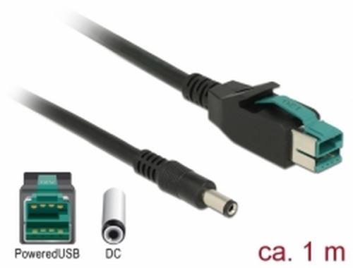 Delock PoweredUSB Kabel Stecker 12 V > DC 5,5 x 2,1 mm Stecker 1 m for POS Drucker and Ter