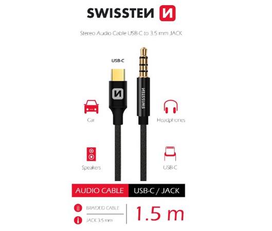 SWISSTEN AUDIO ADAPTÉR TEXTILE USB-C (samec)/3,5 m