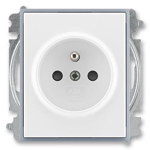 ABB ELEMENT 6619E-A06357 04 ZÁSUVKA JEDNONÁSOBNÁ S OCHRANNÝM KOLÍKEM S CLONKAMI BÍLÁ/LEDOV