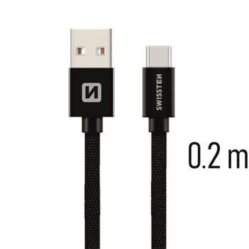 SWISSTEN DATA CABLE USB / USB-C TEXTILE 0,2M BLACK