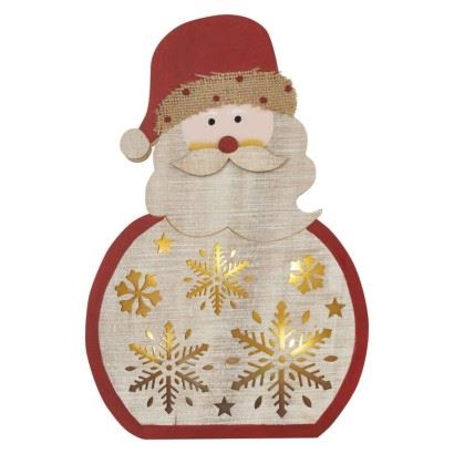 LED dekorace dřevěná – Santa, 30 cm, 2x AA, vnitřní, teplá bílá, časovač, DCWW24