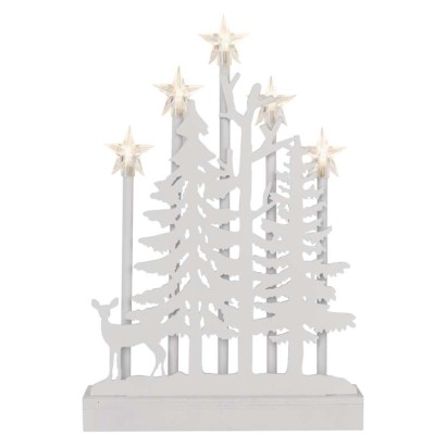 LED dekorace dřevěná – les s hvězdami, 35,5 cm, 2x AA, vnitřní, teplá bílá, časovač, 1550000105