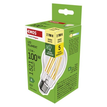 LED žárovka Filament A60 A CLASS / E27 / 7,2 W (100 W) / 1521 lm / teplá bílá, 1525283279
