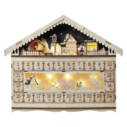 LED adventní kalendář dřevěný, 40x50 cm, 2x AA, vnitřní, teplá bílá, časovač, 1550000015