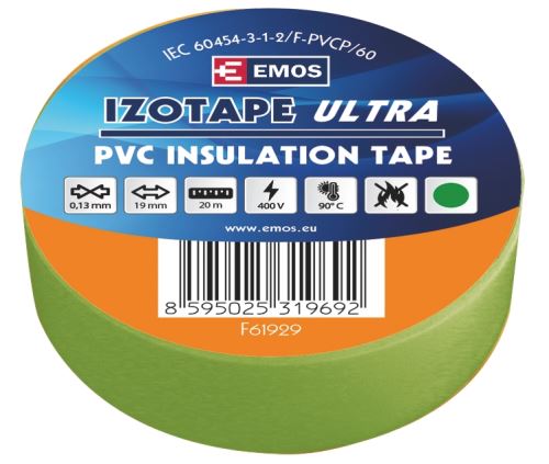 Izolační páska PVC 19mm / 20m zelená F61929
