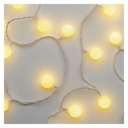 LED světelný cherry řetěz – kuličky 2,5 cm, 4 m, venkovní i vnitřní, teplá bílá, časovač, 1550050004