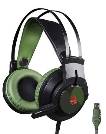 A4tech Bloody J437 herní sluchátka s mikrofonem, 7.1.,7 barev podsvícení, USB, zelená barv