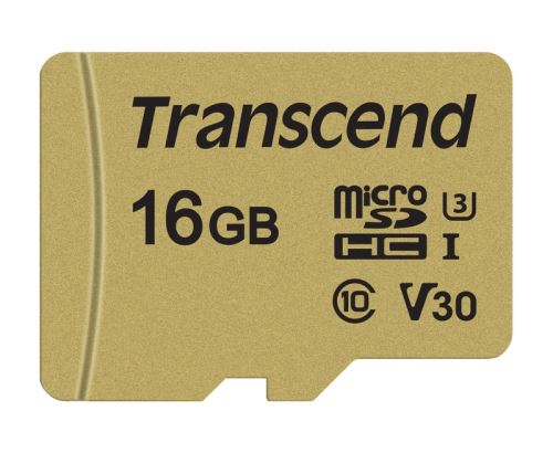Transcend 16GB microSDHC 500S UHS-I U3 V30 (Class 10) MLC paměťová karta (s adaptérem), 95