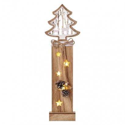 LED vánoční strom dřevěný, 48 cm, 2x AA, vnitřní, teplá bílá, časovač, 1550000026