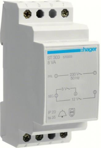 HAGER TRAFO ZVONKOVÉ ST303 230V/8V-1A,12V-0.67A