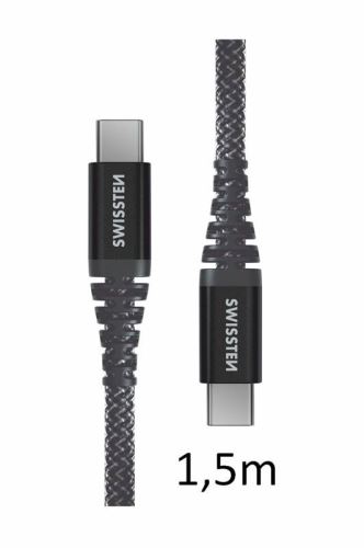 SWISSTEN kabel USB-C USB-C kevlarový 1,5m 3A 60W antracitová