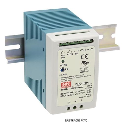 MEANWELL ZÁLOHOVACÍ ZDROJ NA DIN LIŠTU DRC-100B 101W VSTUP 90-264V AC, 127-370V DC VÝSTUP 