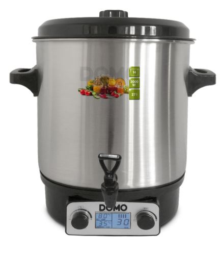 Zavařovací hrnec nerez s LCD - plast kohout - DOMO DO42325PC, Plně automatický, nerezový, objem 27 l, 2000 W, plastový kohout