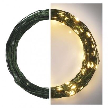 LED vánoční nano řetěz zelený, 15 m, venkovní i vnitřní, teplá bílá, časovač D3AW05