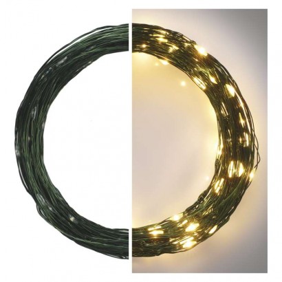 LED vánoční nano řetěz zelený, 15 m, venkovní i vnitřní, teplá bílá, časovač, 1550030004