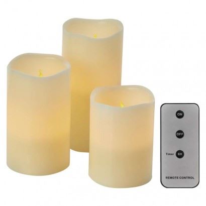 LED dekorace – vosková svíčka, různé velikosti, 3x AAA, vnitřní, vintage, 3 ks, ovladač DCCV07