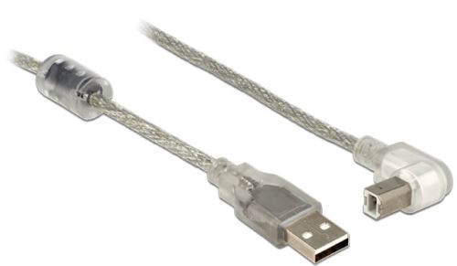 Delock Kabel USB 2.0 Typ-A samec > USB 2.0 Typ-B samec pravoúhlý 1,5 m transparentní