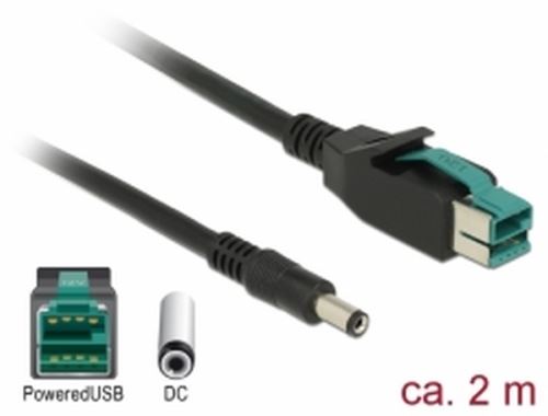 Delock PoweredUSB Kabel Stecker 12 V > DC 5,5 x 2,1 mm Stecker 2 m for POS Drucker and Ter