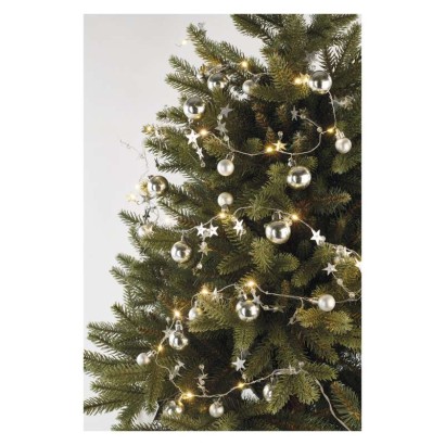 LED vánoční girlanda, stříbrné koule s hvězdami 1,9 m, 2x AA, vnitřní, teplá bílá, časovač, 1550000117
