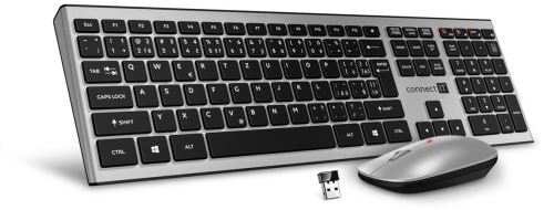 CONNECT IT Combo bezdrátová stříbrná klávesnice + myš, (+2x AAA +1x AA baterie zdarma), CZ
