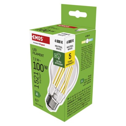 LED žárovka Filament A60 A CLASS / E27 / 7,2 W (100 W) / 1521 lm / neutrální bílá, 1525283417