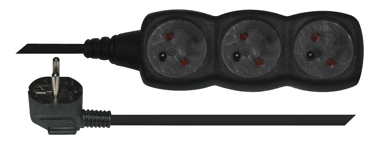 Prodlužovací kabel 3 m / 3 zásuvky / černý / PVC / 1 mm2, 1902230300