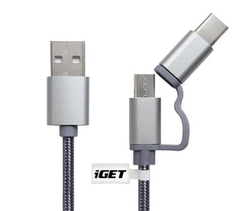 iGET CABLE G2V1 - Univerzální datový a nabíjecí kabel s konektory USB-C a microUSB, 2A ryc