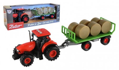 Dětský traktor ZETOR  TEDDIES s vlekem a balíky na setrvačník se zvukem a světlem 36cm