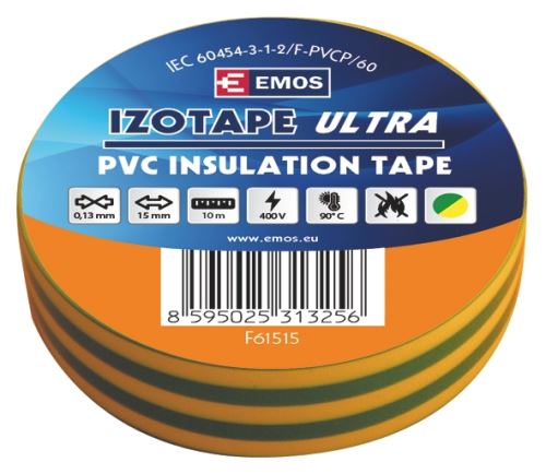 Izolační páska PVC 15mm / 10m zelenožlutá F61515