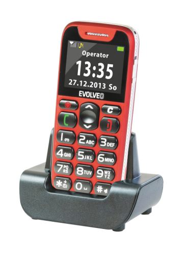 EVOLVEO EasyPhone, mobilní telefon pro seniory s nabíjecím stojánkem (červená barva), snad