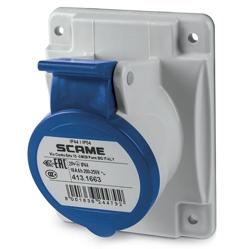 SCAME OPTIMA ZÁSUVKA VESTAVNÁ ŠIKMÁ 2P+E 16A 6H/200-250 V 50/60 HZ IP44/IP54 413.1663
