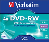 VERBATIM DVD-RW SERL 4,7GB, 4x, jewel case 5 ks