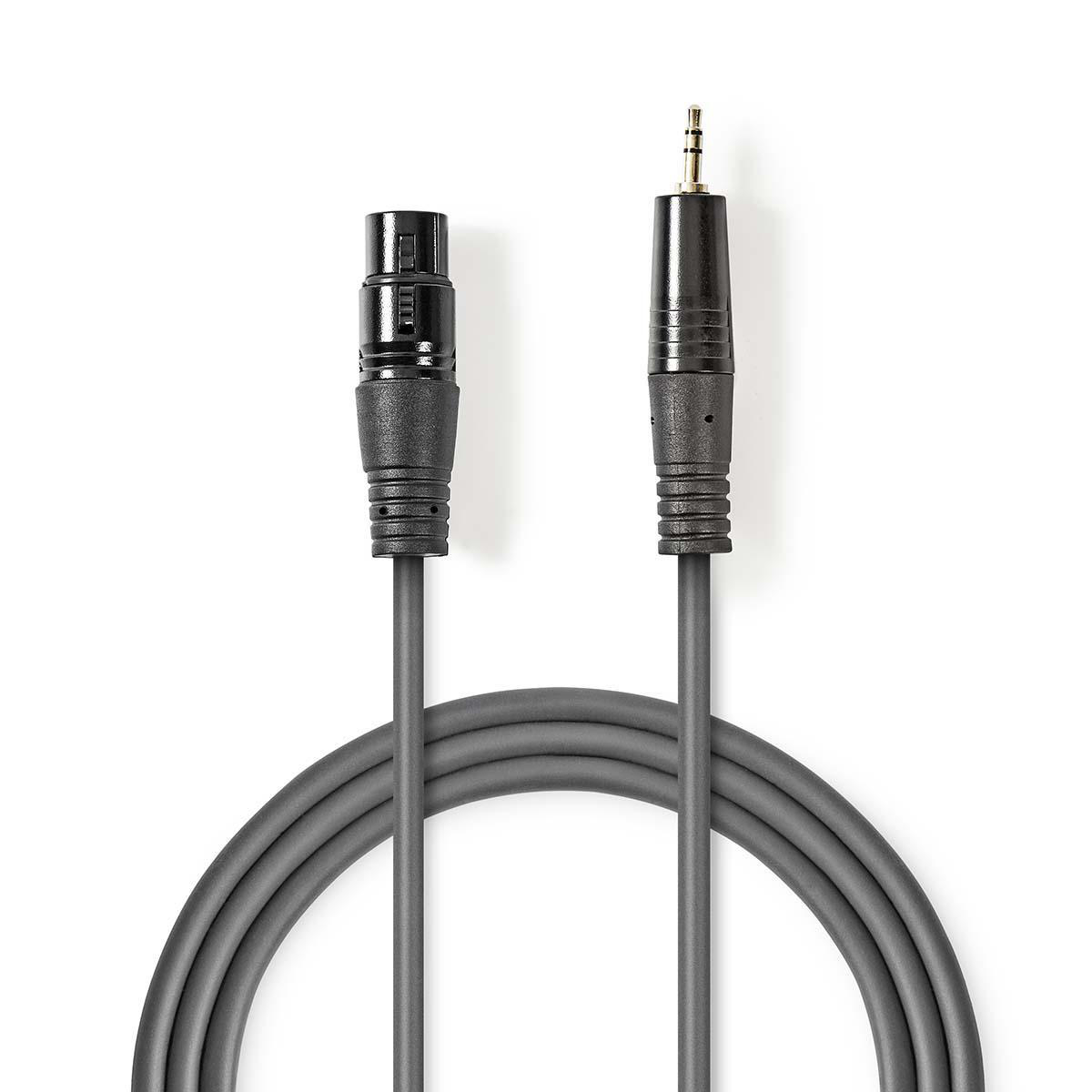 Vyvážený Audio kabel XLR 3kolíková Zásuvka 3,5 mm Zástrčka Poniklované 1.00 m Kulatý PVC Tmavě Šedá Karton Nedis COTH15320GY10