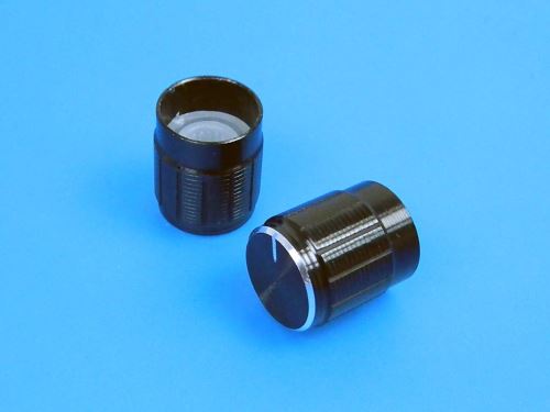 Knoflík na potenciometr 14mm, oska 6mm, hliníkový černý s ukazatelem polohy