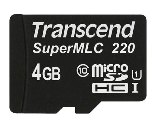 Transcend 4GB microSDHC220I UHS-I U1 (Class 10) SuperMLC průmyslová paměťová karta, 80MB/s